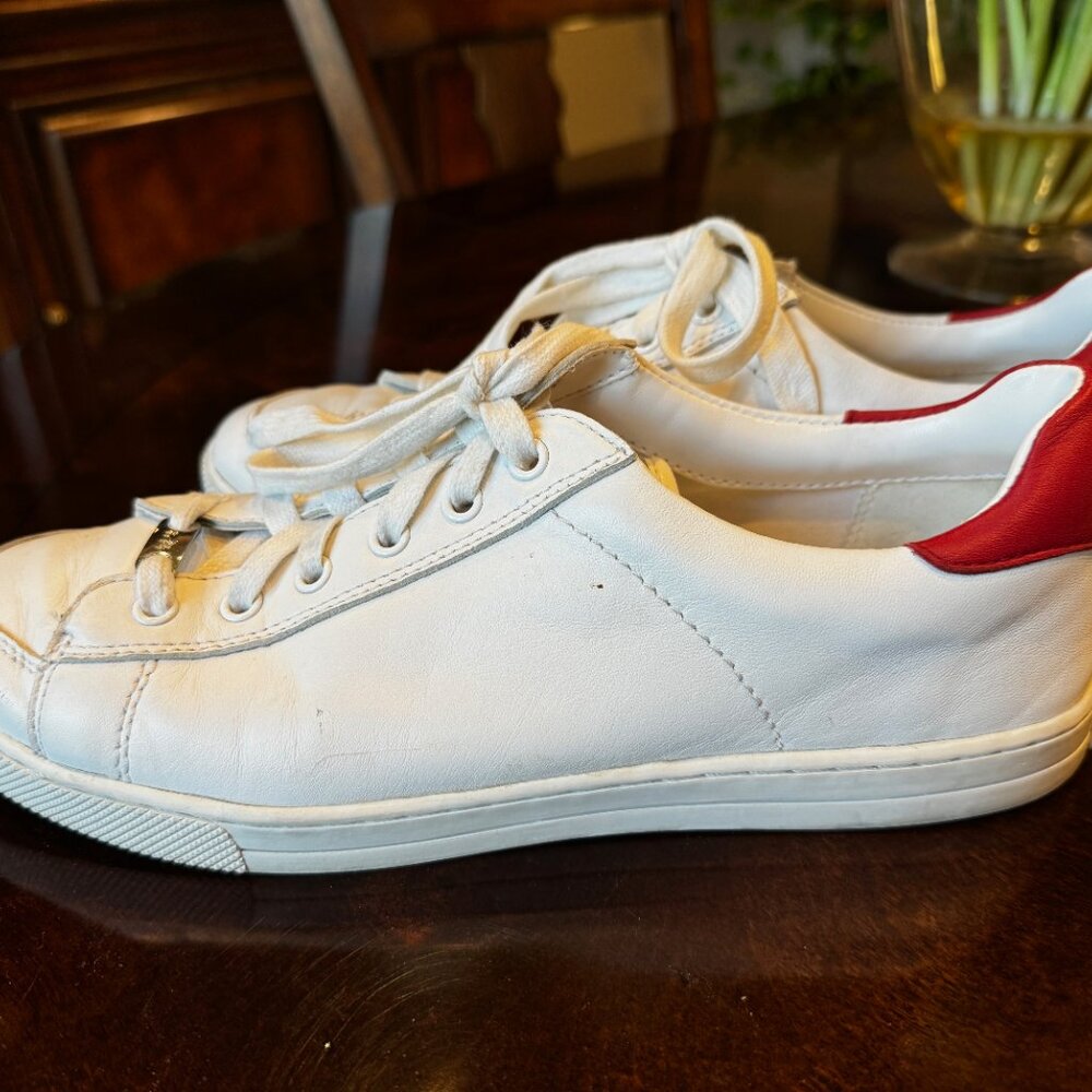 Coach Leather White Sneakers - Size 11, White & Red